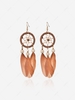 Wooden Bead Decor Feather Dreamcatcher Pendant Earrings