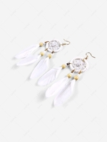 Wooden Bead Decor Feather Dreamcatcher Pendant Earrings