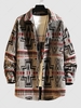 Wool Blend Ethnic Aztec Printed Pocket Vintage Shirt Jacket L Beige