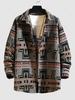 Wool Blend Ethnic Aztec Printed Pocket Vintage Shirt Jacket L Gray
