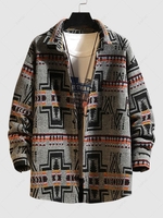 Wool Blend Ethnic Aztec Printed Pocket Vintage Shirt Jacket L Gray