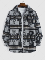 Wool Blend Ethnic Aztec Printed Pocket Vintage Shirt Jacket M Black