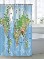 World Map Pattern Waterproof Shower Curtain