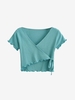 Wrap V-Neck Solid Color Cardigan Top M Green