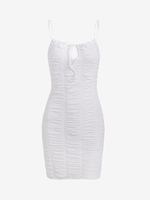 Wrinkled Tie Collar Cami Slinky Dress S White