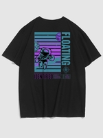 Y2K Aesthetic Astronaut Letter Printed Casual T-shirt L Black