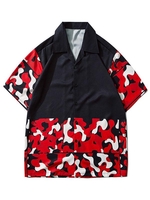 Y2K Aesthetic Camouflage Pattern Short Sleeve Shirt Xl Lava red
