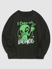 Y2K Aesthetic Cartoon Alien Graphic Sweatshirt M Black