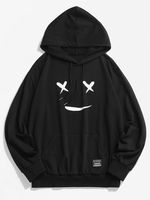 Y2K Aesthetic Cartoon Face Graphic Print Applique Detail Hoodie 2xl Black