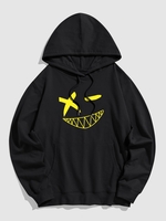 Y2K Aesthetic Cartoon Teeth Printed Kangaroo Pocket Hoodie L Black
