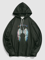 Y2K Aesthetic Colorful Wings Print Graphic Hoodie S Black