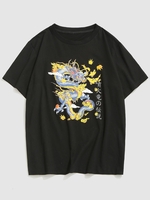 Y2K Aesthetic Dragon Kanji Print Graphic T-shirt 2xl Black