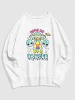 Y2K Aesthetic Drip Letter Alien Graphic Sweatshirt M White