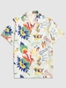 Y2K Aesthetic Ethnic Style Floral Print Short Sleeve Button Up Festival Shirt Xxl White