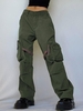 Y2K Aesthetic Flap Pockets Low Rise Cargo Pants L Deep green