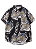 Y2K Aesthetic Geisha Samurai Tiger Print Vacation Shirt 2xl Black