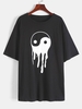 Yin And Yang Print Round Neck T-Shirt S Black