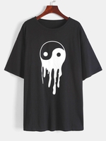 Yin And Yang Print Round Neck T-Shirt S Black