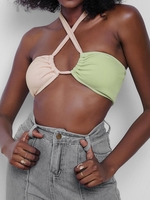 ZAFUL Cinched Colorblock Halter Bikini Top S Light green