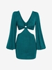 ZAFUL Cutout Bishop Sleeve Plunge Mini Dress Xl Deep green