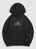 ZAFUL Drop Shoulder Angel Print Renaissance Hoodie S Black
