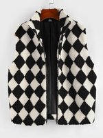 ZAFUL Faux Fur Argyle Pattern Waistcoat S Black