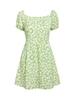 ZAFUL Floral Print Lace Up Backless Puff Sleeve Dress L Light green