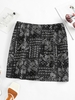 ZAFUL Front Slit Ethnic Paisley Print Skirt M Black