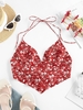ZAFUL Halter Floral Print Back Tie Plunge Crop Top L Red