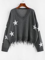 ZAFUL Ripped Stars Jacquard Sweater L Gray