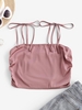 ZAFUL Tie Shoulder Ruched Smocked Satin Crop Top Xl Rosy brown