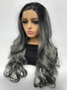 zaful 13*3 Lace Front Black Gradient Gray Long Wavy Synthetic Wig