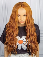 zaful 1.5x3.5 Lace Front Long Wavy Orange Synthetic Wig