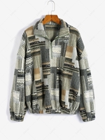 ZAFUL Aztec Print Drop Shoulder Half Zip Teddy Sweatshirt M
