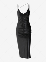 ZAFUL Back Slit Strappy PU Leather Midi Dress M Black