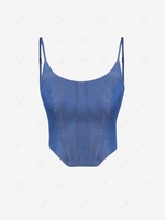 ZAFUL Back Zip Seams Corset Camisole S Blue