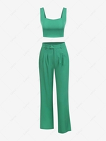 ZAFUL Back Zipper Cropped Square Two Piece Set S Deep green