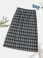 ZAFUL Back Zipper Plaid A Line Skirt L Deep green