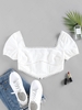 ZAFUL Back Zipper Square Neck Cropped Blouse Xl White