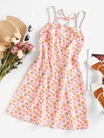 ZAFUL Backless Floral Print Tie Dres L White