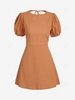 ZAFUL Backless Puff Sleeve A Line Smock Dress S Orange