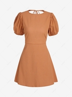 ZAFUL Backless Puff Sleeve A Line Smock Dress Xl Orange