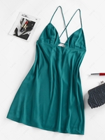 ZAFUL Backless Satin Mini Cami Dress L Deep green