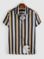 ZAFUL Balanced Stripe Print Short Sleeve Shirt S Coffee