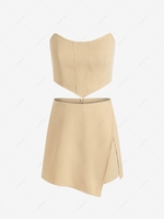 ZAFUL Bandeau Scarf Hem Back Zip Skort Set M Light coffee