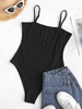 ZAFUL Basic Mock Button Ribbed Cami Bodysuit M Black