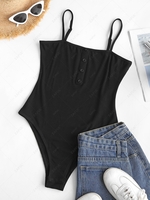 ZAFUL Basic Mock Button Ribbed Cami Bodysuit M Black