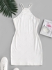 ZAFUL Basic Ribbed Racerback Slinky Dress S White