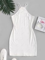 ZAFUL Basic Ribbed Racerback Slinky Dress Xl White