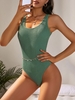 ZAFUL Basic Textured Binding One-piece Swimsuit Tummy Control Swimwear L Light green